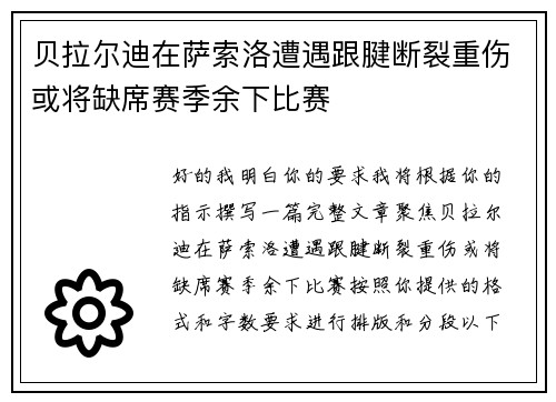 贝拉尔迪在萨索洛遭遇跟腱断裂重伤或将缺席赛季余下比赛